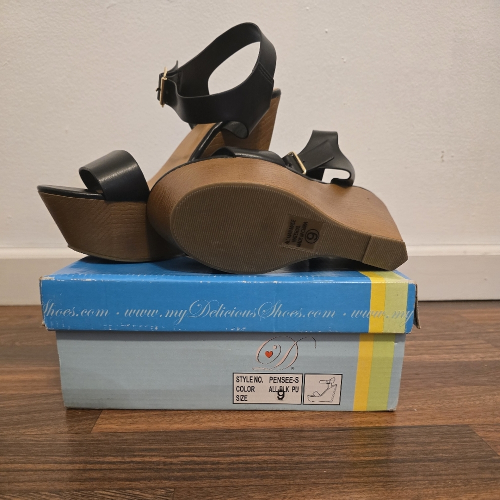 Black Wedge Sandals
